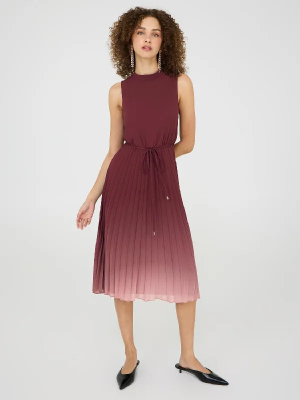 Look and feel your best in our women’s wear   Ombre Mock Neck Pleated Midi Dress