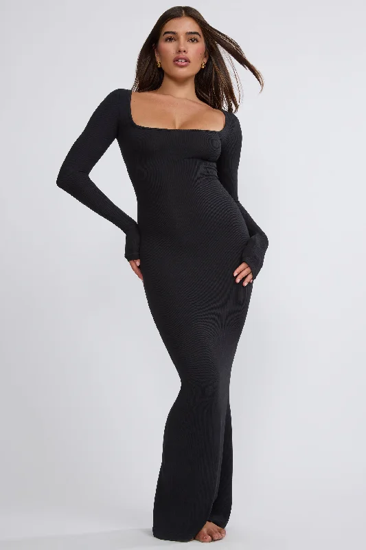 Women’s fashion that reflects your personality   Ribbed Modal Long Sleeve Maxi Dress in Black