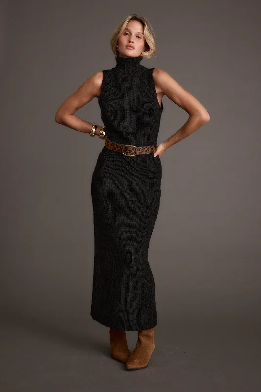 Sustainable fashion for stylish women   Monique Black Sleeveless Sweater Maxi Dress