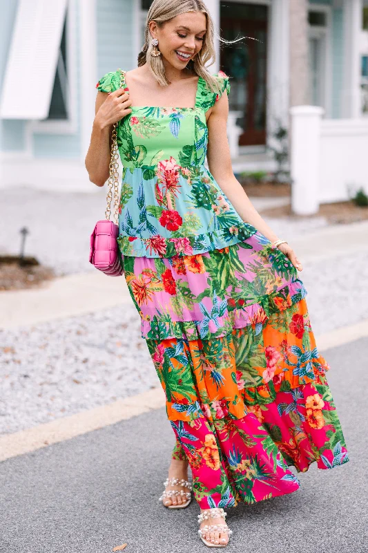 Summer-ready fashion for stylish women   Beauty In Bora Bora Green Tropical Floral Maxi Dress