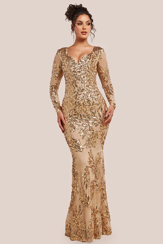 Confidence-boosting clothing for women   Goddiva Long Sleeve Sequin Leaf Long Sleeve Maxi Dress