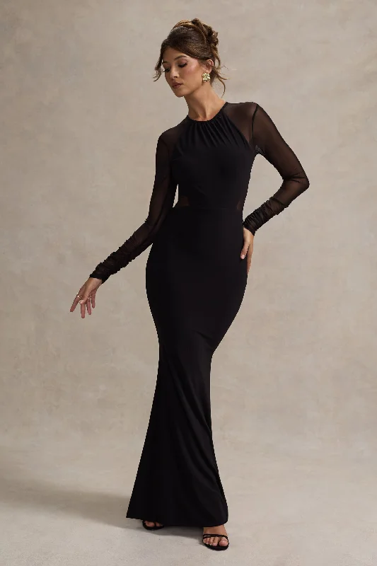 The ultimate guide to stylish women’s fashion   Brittany | Black Mesh Insert Maxi Dress