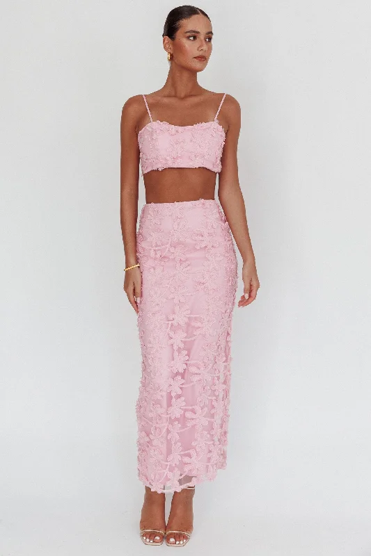 Curated collections for modern, fashionable women Casi Palm Tree Embroidered Maxi Skirt Baby Pink Curated collections for modern, fashionable women Casi Palm Tree Embroidered Maxi Skirt Baby Pink