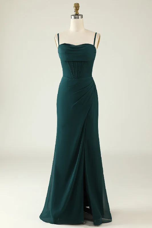 Elevate your look with premium women’s wear Sheath Spaghetti Straps Dark Green Long Wedding Guest Dress with Split Front Elevate your look with premium women’s wear Sheath Spaghetti Straps Dark Green Long Wedding Guest Dress with Split Front