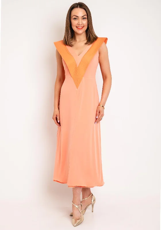 Curated collections of sophisticated women’s wear Colour Nude V Neck Aline Midi Dress, Orange Curated collections of sophisticated women’s wear Colour Nude V Neck Aline Midi Dress, Orange