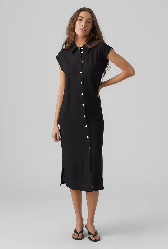 Feminine silhouettes for the modern woman Vero Moda Mymilo Linen Blend Shirt Midi Dress, Black Feminine silhouettes for the modern woman Vero Moda Mymilo Linen Blend Shirt Midi Dress, Black