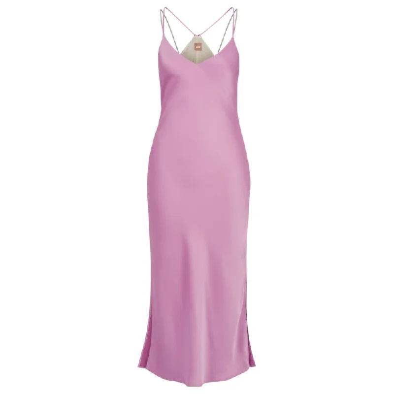 Versatile fashion for every type of woman Satin midi slip dress with chain strap detailing Versatile fashion for every type of woman Satin midi slip dress with chain strap detailing