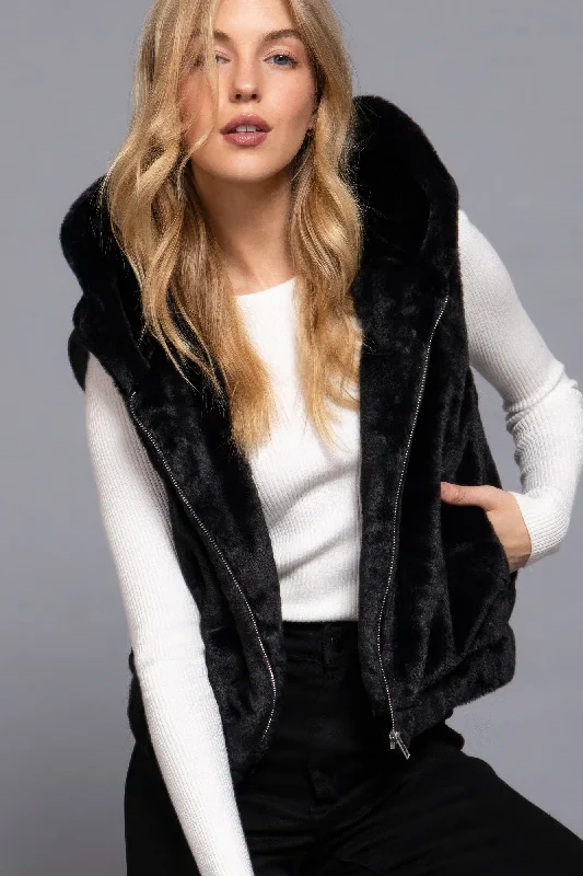Designer-inspired women’s fashion at affordable prices   Hot Girl Frostee Faux Fur Hooded Vest In Black