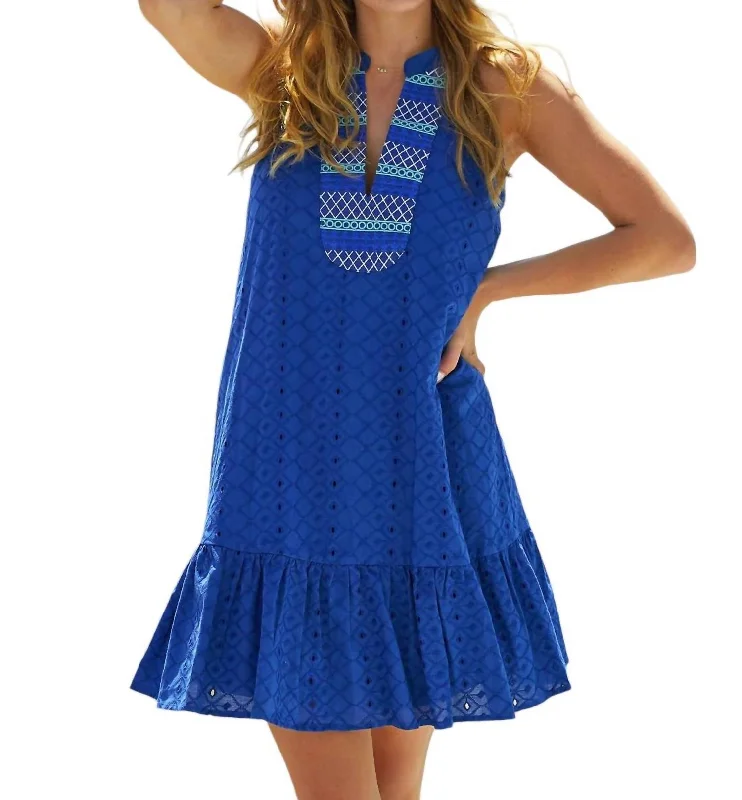 Versatile outfits to transition from day to night Embroidered Eyelet Halter Dress In Navy Versatile outfits to transition from day to night Embroidered Eyelet Halter Dress In Navy