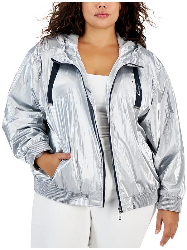 Statement pieces for the confident woman   Plus Womens Logo Nylon Windbreaker Jacket