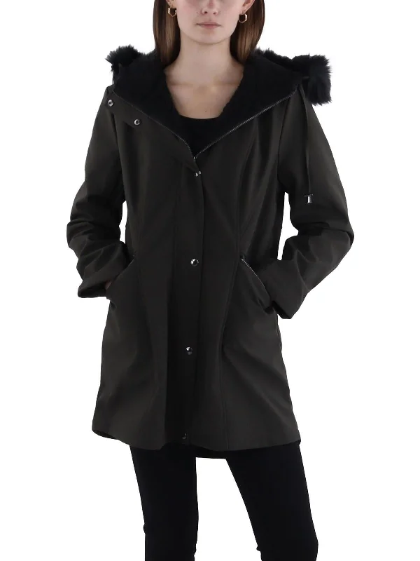 Affordable fashion that looks high-end   Womens Faux Fur Trim Hooded Anorak Jacket