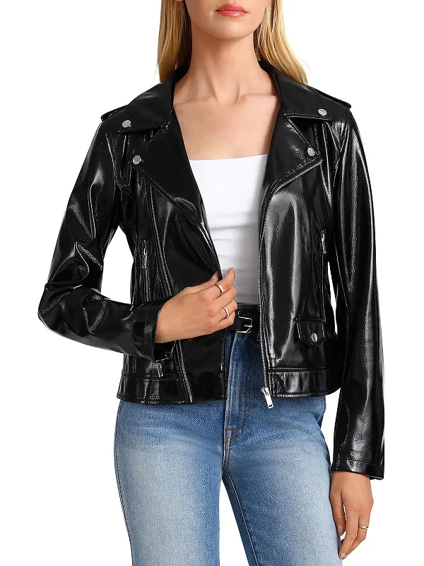 Sporty-chic women’s apparel for active lifestyles   Womens Patent Faux Leather Motorcycle Jacket