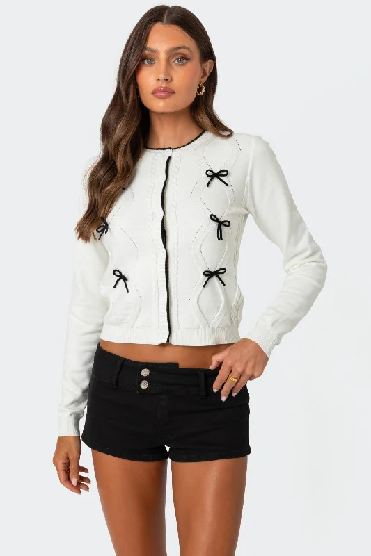 Stylish clothing designed to flatter every woman   Contrast Bow Knit Cardigan