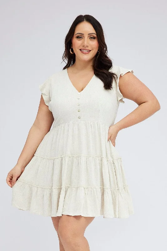 High-quality women’s wear for everyday elegance   Beige Fit And Flare Dress Short Sleeve Tiered