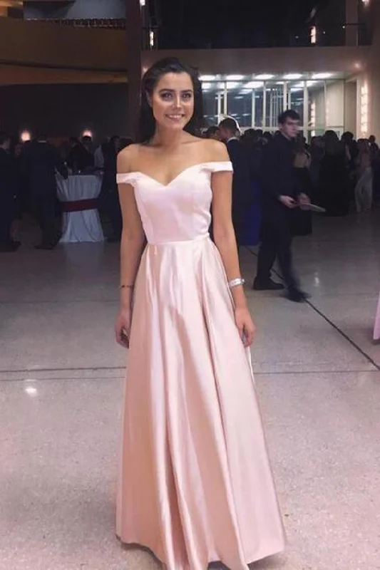 Trendy women’s clothing    Charming Off the Shoulder Pink Long Prom Dress, Floor Length Evening Dress  cg5782