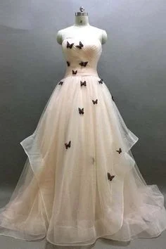 Refresh your wardrobe with high-quality women’s fashion   Sweetheart A-line Sweep Train Butterfly Long Prom Dress  cg5784