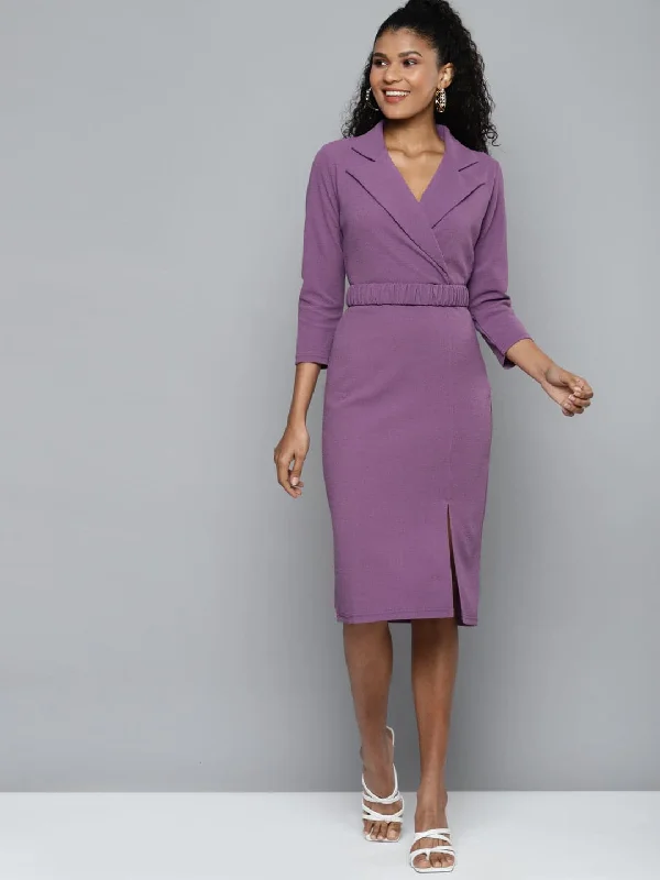 High-quality women’s wear for everyday elegance   Lavender Notch Collar Belted Dress