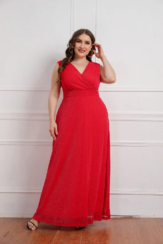 Feminine fashion to express your unique style   Red Evening A-line V-neck Sleeveless Tea Dress