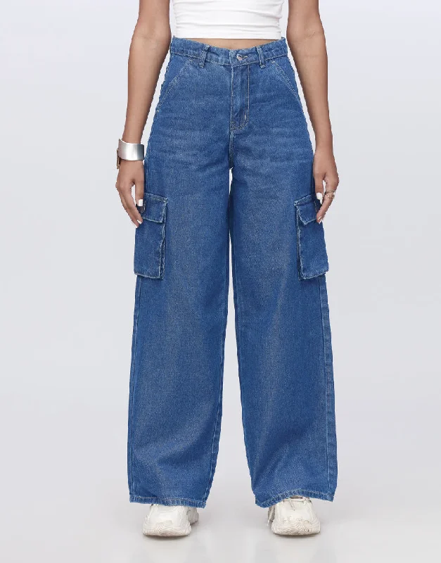 Trendsetting women’s clothing for fashion lovers   High Rise Wide Leg Cargo Stone Blue