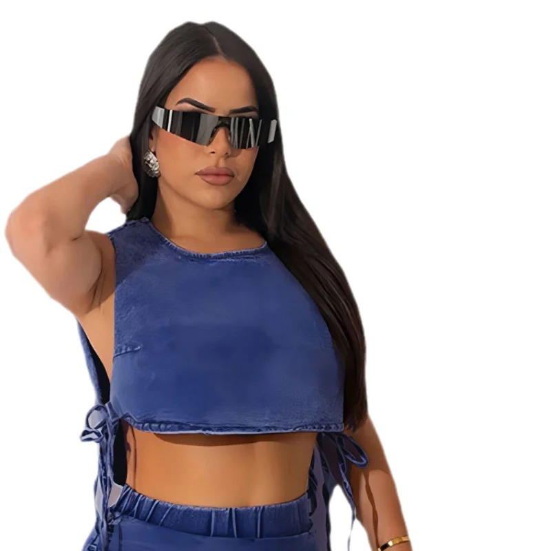 Elegant and comfortable women’s fashion wear   Loose Strapped Cropped Denim Vest Wholesale Womens Clothing N3824040700323