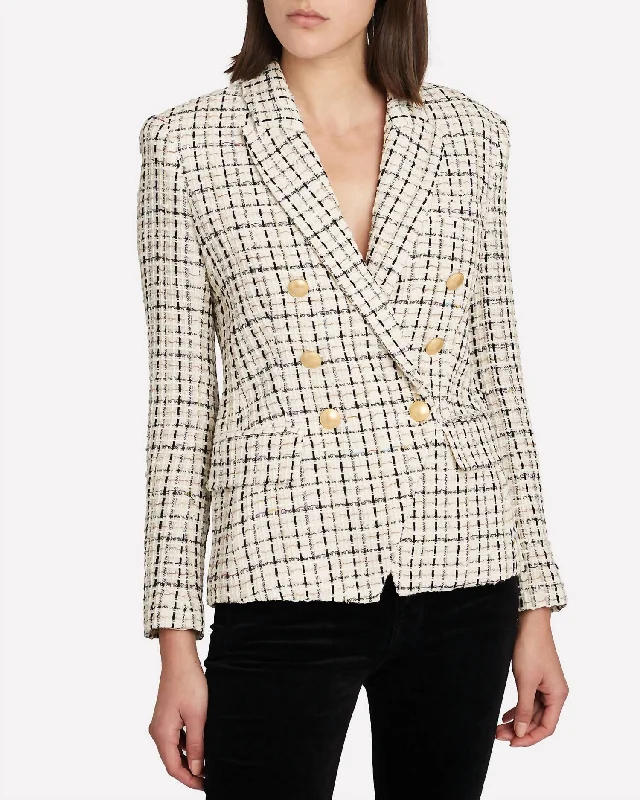 Cozy women’s clothing for the colder months   Kenzie Double Breasted Blazer In Ivory/pearl Silver